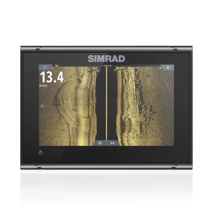 Simrad GO7 XSR med Active Imaging 3-i-1-givare (000-14839-001) – display med StructureScan-sidobild av botten på skärmen