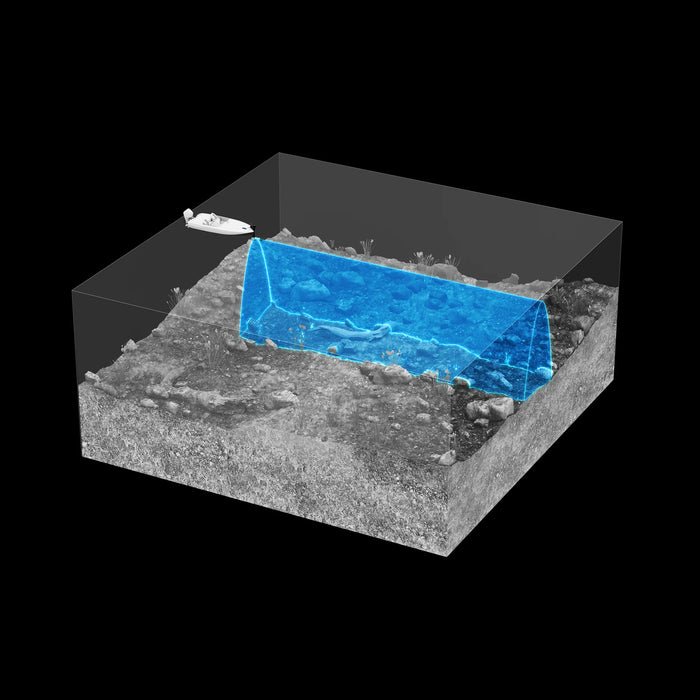 Illustration av täckningsområdet för Lowrance ActiveTarget 2 XL (000-16490-001) i Forward-läge – visar hur sonarstrålen täcker vattnet framför båten.
