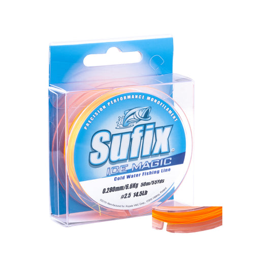 Sufix Ice Magic 50 m 0,155 mm monofillina för isfiske, färg Neon Gul/Orange