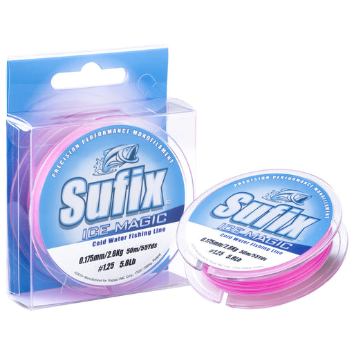 Sufix Ice Magic 50 m 0,135 mm monofillina för isfiske, färg Neon Vit/Rosa
