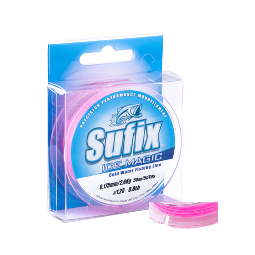 Sufix Ice Magic 50 m 0,225 mm monofillina för isfiske, färg Neon Vit/Rosa