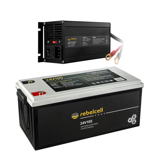 Rebelcell 24V105 EDGE LiFePO4 Batteri + Rebelcell 29.4V12A NMC Charger Paketdeal