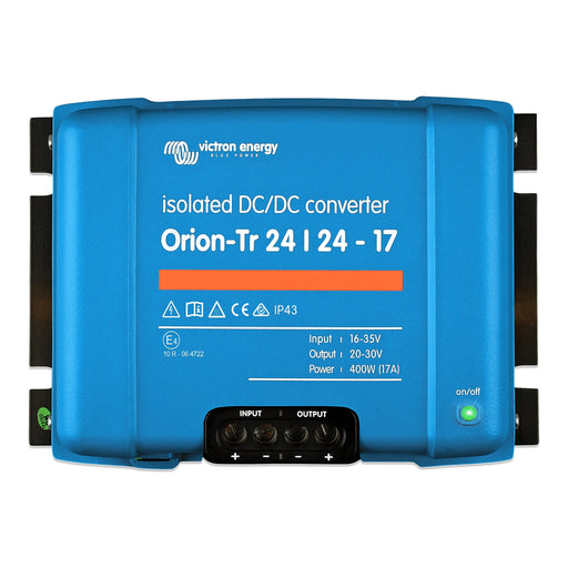 Victron Energy Orion-Tr 24/24-17A isolerad DC-DC-omvandlare, sedd framifrån