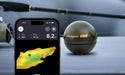Deeper CHIRP+ 3 ekolod bredvid en mobil som visar en 3D-djupkarta