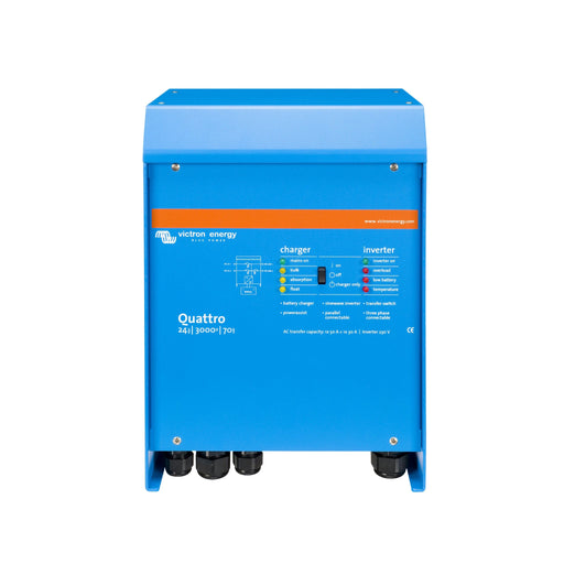 Victron Energy Quattro 24/3000/70-50/50 växelriktare och laddare, sedd framifrån