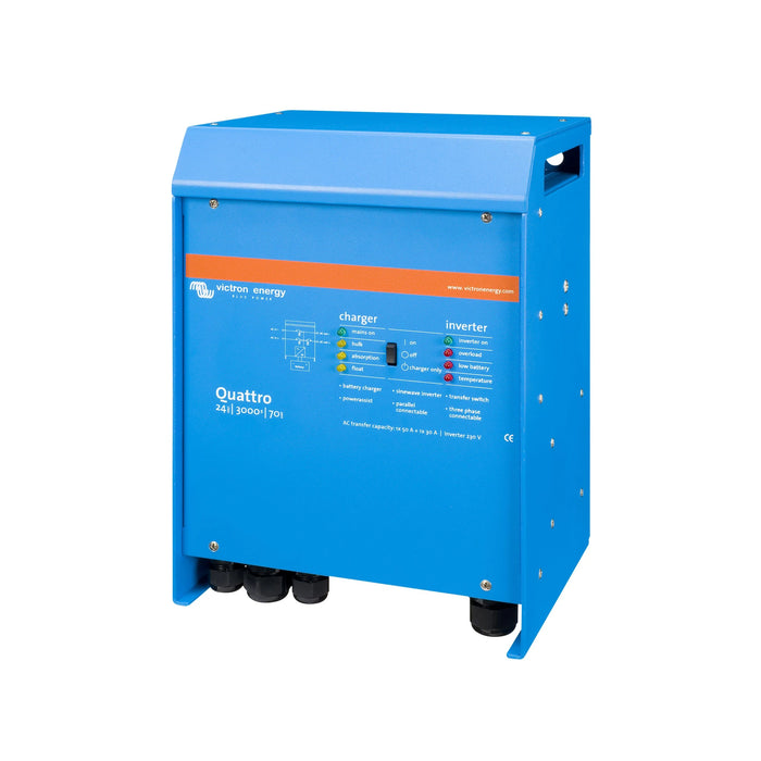 Victron Energy Quattro 24/3000/70-50/50 växelriktare och laddare, sedd framifrån