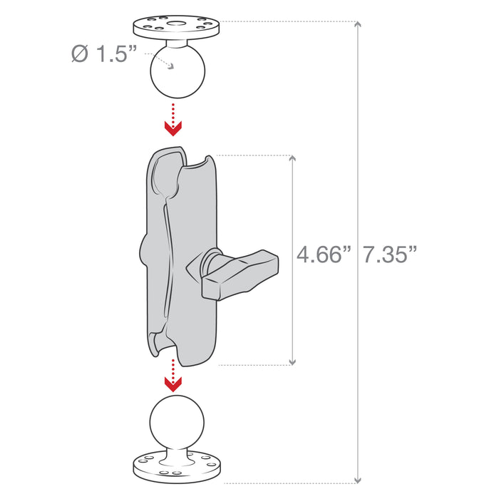 RAM Mounts Dubbelkula med Två Runda Plattor, Medium Arm (C-kula), bild 3