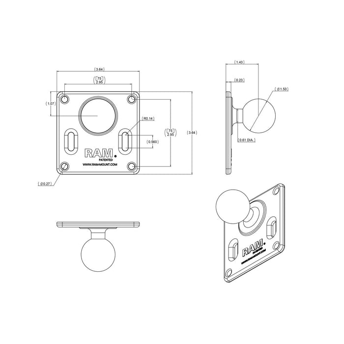 RAM Mounts VESA-adapterplatta 75x75mm med Kula (C-kula), bild 4