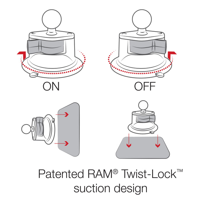 RAM Mounts X-Grip® Telefonhållare med Twist-Lock™ Sugpropp och Medellång Arm (B-kula), bild 8