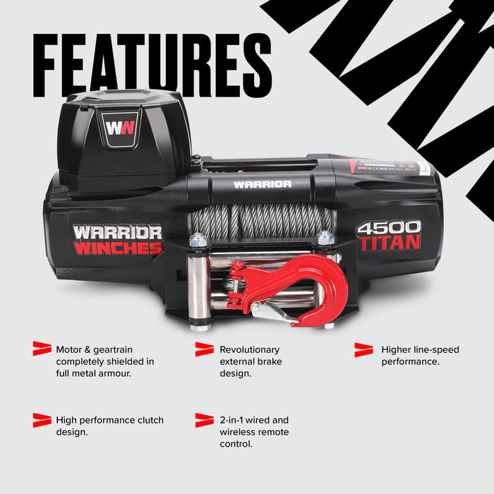Warrior Winches Titan 4500lb Vinsch 12V - Stålvajer, bild 6
