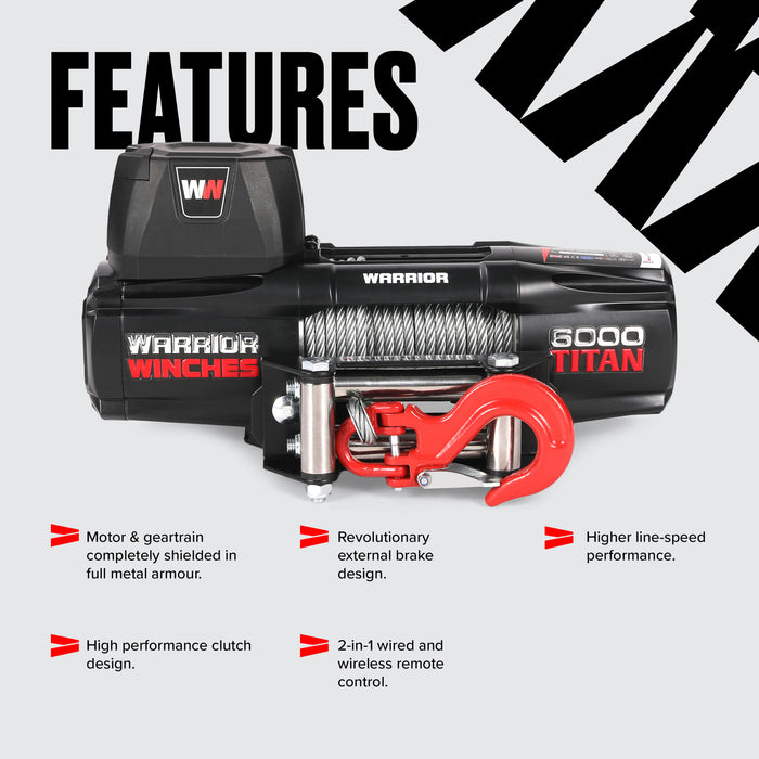 Warrior Winches Titan 6000lb Vinsch 12V - Stålvajer, bild 5