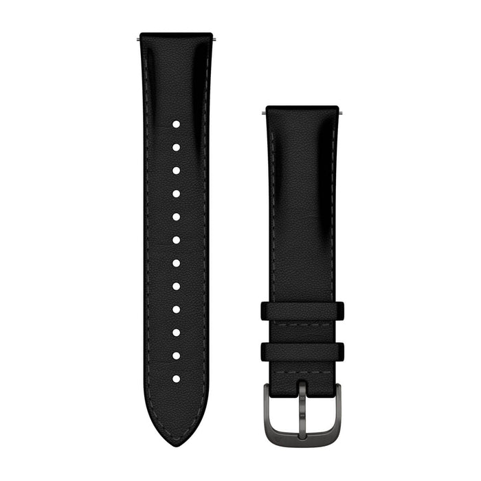 Garmin armband med snabbfäste 20 mm, Svart läder med borstade skiffergrå detaljer