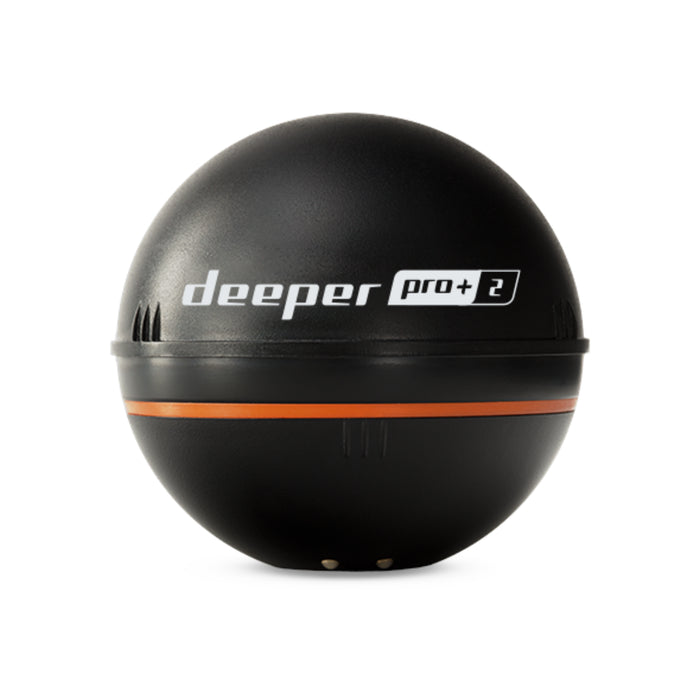 Deeper PRO+ 2 ekolod i svart med orange kant sett framifrån