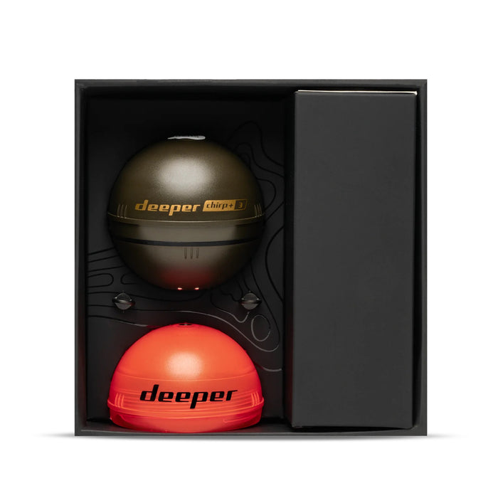 Deeper CHIRP+ 3 ekolod och orange lock i förpackningen
