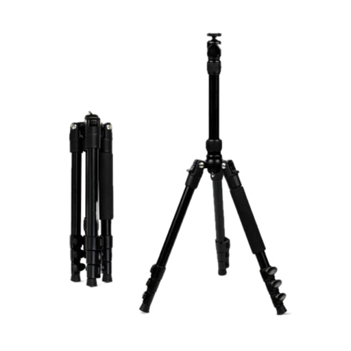 Deeper Tripod i svart aluminium, hopfälld och utfälld sida vid sida