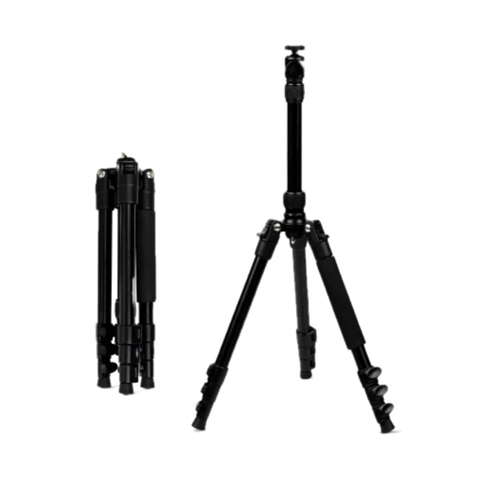 Deeper Tripod i svart aluminium, hopfälld och utfälld sida vid sida