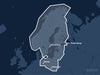 Täckningskarta för sjökortet C-MAP 4D Baltic Sea Continental (M-EN-D055-MS): det vita markerade området visar vilka vatten kortet omfattar, bland annat kring St. Petersburg, Berlin och Katowice.