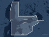 Täckningskarta för sjökortet C-MAP 4D Gulf of Finland & Åland Archipelago (M-EN-D309-MS): det vita markerade området visar vilka vatten kortet omfattar, bland annat kring St. Petersburg, Helsinki och Riga.