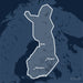 Kvadratisk översiktskarta över täckningsområdet för C-MAP 4D Finland Lakes Local (M-EN-D325-MS) med orter som Helsinki, Tampere och Oulu utmärkta.